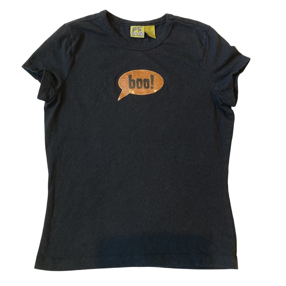 Halloween Boo T Shirt Women's Sz M  Cotton Y2k Black Glittery Graphic